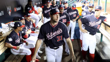 WASHINGTON, DC - OCTOBER 25: Max Scherzer #31 of the Washington Nationals looks on prior to Game Three of the 2019 World Series against the Houston Astros at Nationals Park on October 25, 2019 in Washington, DC. (Photo by Rob Carr/Getty Images)