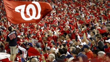 WASHINGTON, DC - OCTOBER 25: Fans cheer during the first inning in Game Three between the Houston Astros and the Washington Nationals of the 2019 World Series at Nationals Park on October 25, 2019 in Washington, DC. (Photo by Patrick Semansky - Pool/Getty Images)