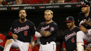 WASHINGTON, DC - OCTOBER 27: The Washington Nationals look on against the Houston Astros during the ninth inning in Game Five of the 2019 World Series at Nationals Park on October 27, 2019 in Washington, DC. (Photo by Patrick Smith/Getty Images)