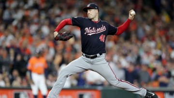HOUSTON, TEXAS - OCTOBER 30: Patrick Corbin #46 of the Washington Nationals delivers the pitch against the Houston Astros during the sixth inning in Game Seven of the 2019 World Series at Minute Maid Park on October 30, 2019 in Houston, Texas. (Photo by Elsa/Getty Images)