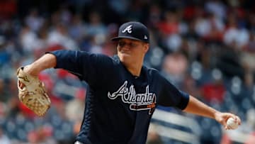 WASHINGTON, DC - AUGUST 09: Adam McCreery #68 of the Atlanta Braves pitches in the eighth inning against the Washington Nationals at Nationals Park on August 9, 2018 in Washington, DC. (Photo by Patrick McDermott/Getty Images)
