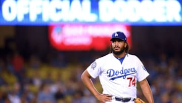 LOS ANGELES, CA - AUGUST 22: Kenley Jansen #74 of the Los Angeles Dodgers reacts after giving up a two run homerun to Paul DeJong #12 of the St. Louis Cardinals to trail 3-1 during the ninth inning at Dodger Stadium on August 22, 2018 in Los Angeles, California. (Photo by Harry How/Getty Images)