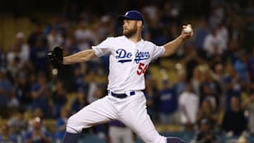 LOS ANGELES, CA - SEPTEMBER 17: Pitcher Tony Cingrani #54 of the Los Angeles Dodgers during the ninth inning of the MLB game against the Colorado Rockies at Dodger Stadium on September 17, 2018 in Los Angeles, California. The Dodgers defeated the Rockies 8-2. (Photo by Victor Decolongon/Getty Images)