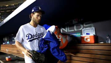 LOS ANGELES, CA - OCTOBER 05: Clayton Kershaw #22 of the Los Angeles Dodgers walks off the field after his victory over the Atlanta Braves in Game Two of the National League Division Series at Dodger Stadium on October 5, 2018 in Los Angeles, California. The Los Angeles Dodgers defeated the Atlanta Braves 3-0. (Photo by Sean M. Haffey/Getty Images)