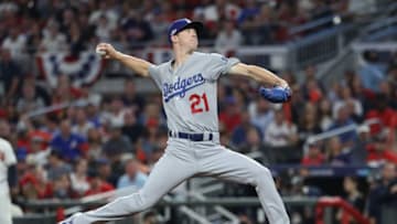 ATLANTA, GA - OCTOBER 07: Walker Buehler #21 of the Los Angeles Dodgers pitches in the first inning against the Atlanta Braves during Game Three of the National League Division Series at SunTrust Park on October 7, 2018 in Atlanta, Georgia. (Photo by Rob Carr/Getty Images)