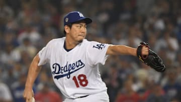 LOS ANGELES, CA - OCTOBER 27: Pitcher Kenta Maeda #18 of the Los Angeles Dodgers pitches in the ninth inning of Game Four of the 2018 World Series against the Boston Red Sox at Dodger Stadium on October 27, 2018 in Los Angeles, California. (Photo by Harry How/Getty Images)