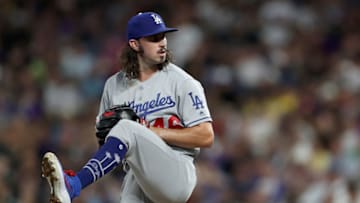 DENVER, COLORADO - JULY 30: Pitcher Tony Gonsolin #46 of the Los Angeles Dodgers throws in the sixth inning against the Colorado Rockies at Coors Field on July 30, 2019 in Denver, Colorado. (Photo by Matthew Stockman/Getty Images)
