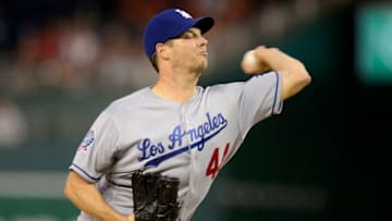 WASHINGTON, DC - MAY 19: Rich Hill #44 of the Los Angeles Dodgers pitches in the first inning against the Washington Nationals at Nationals Park during game two of a doubleheader on May 19, 2018 in Washington, DC. (Photo by Greg Fiume/Getty Images)