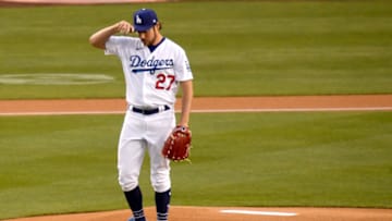 LOS ANGELES, CALIFORNIA - APRIL 13: Trevor Bauer #27 of the Los Angeles Dodgers before the game against the Colorado Rockies at Dodger Stadium on April 13, 2021 in Los Angeles, California. (Photo by Harry How/Getty Images)