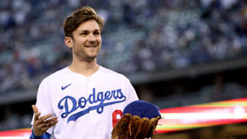 LOS ANGELES, CALIFORNIA - OCTOBER 21: Trea Turner #6 of the Los Angeles Dodgers smiles as he returns to the dugout during game five of the National League Championship Series at Dodger Stadium on October 21, 2021 in Los Angeles, California. (Photo by Harry How/Getty Images)