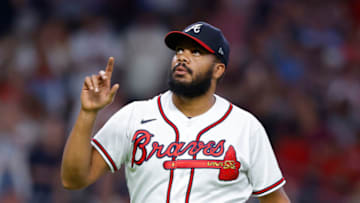 ATLANTA, GA - JUNE 20: Kenley Jansen #74 of the Atlanta Braves reacts after getting out of the ninth inning against the San Francisco Giants at Truist Park on June 20, 2022 in Atlanta, Georgia. (Photo by Todd Kirkland/Getty Images)