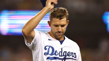LOS ANGELES, CALIFORNIA - JUNE 15: Tyler Anderson #31 of the Los Angeles Dodgers tips his hat to the crowd after being relieved during a game against the Los Angeles Angels in the ninth inning at Dodger Stadium on June 15, 2022 in Los Angeles, California. The Dodgers won 4-1. (Photo by Michael Owens/Getty Images)