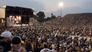 Aug 8, 2015; Canton, OH, USA; General view of the 2015 Pro Football Hall of Fame enshrinement at Tom Benson Hall of Fame Stadium. Mandatory Credit: Kirby Lee-USA TODAY Sports