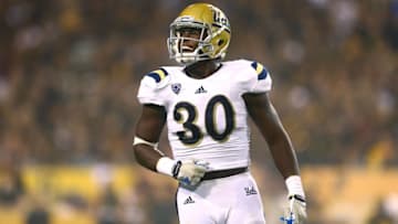 Sep 25, 2014; Tempe, AZ, USA; UCLA Bruins linebacker Myles Jack (30) reacts against the Arizona State Sun Devils at Sun Devil Stadium. UCLA defeated Arizona State 62-27. Mandatory Credit: Mark J. Rebilas-USA TODAY Sports
