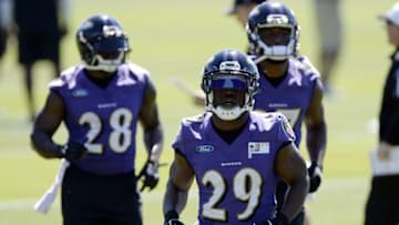 Jun 14, 2016; Baltimore, MD, USA; Baltimore Ravens running back Justin Forsett (29) runs across the field during the first day of minicamp sessions at Under Armour Performance Center. Mandatory Credit: Tommy Gilligan-USA TODAY Sports