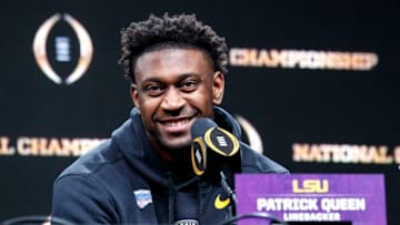 NEW ORLEANS, LA - JANUARY 14: Linebacker Patrick Queen #8 of the LSU Tigers talk with the media during the Winning Press Conference Press Conference after the College Football Playoff National Championship Game at the Grand Ballroom at the Sheraton Hotel on January 14, 2020 in New Orleans, Louisiana. LSU defeated Clemson 42 to 25. (Photo by Don Juan Moore/Getty Images)
