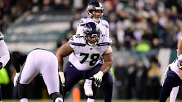 PHILADELPHIA, PENNSYLVANIA - JANUARY 05: D.J. Fluker #78 of the Seattle Seahawks in action against the Philadelphia Eagles in the NFC Wild Card Playoff game at Lincoln Financial Field on January 05, 2020 in Philadelphia, Pennsylvania. (Photo by Steven Ryan/Getty Images)