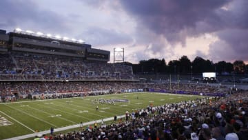 CANTON, OH - AUGUST 02: General view as the sun sets in the first quarter of the Hall of Fame Game between the Baltimore Ravens and Chicago Bears at Tom Benson Hall of Fame Stadium on August 2, 2018 in Canton, Ohio. (Photo by Joe Robbins/Getty Images)