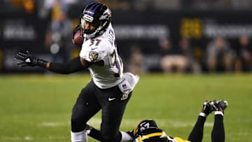 PITTSBURGH, PA - SEPTEMBER 30: Cameron Sutton #20 of the Pittsburgh Steelers attempts to tackle Javorius Allen #37 of the Baltimore Ravens in the second half during the game at Heinz Field on September 30, 2018 in Pittsburgh, Pennsylvania. (Photo by Joe Sargent/Getty Images)