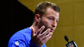 ATLANTA, GA - JANUARY 31: Head Coach Sean McVay of the Los Angeles Rams answers a question during Rams media availability for Super Bowl LIII at the Marriott Atlanta Buckhead on January 31, 2019 in Atlanta, Georgia. (Photo by Scott Cunningham/Getty Images)