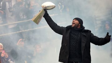 BALTIMORE, MD - FEBRUARY 05: Linebacker Ray Lewis #52 of the Baltimore Ravens celebrates with The Vince Lombardi Trophy as he and teammates celebrate during their Super Bowl XLVII victory parade at M&T Bank Stadium on February 5, 2013 in Baltimore, Maryland. The Baltimore Ravens captured their second Super Bowl title by defeating the San Francisco 49ers. (Photo by Patrick Smith/Getty Images)