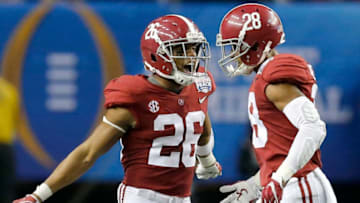 ATLANTA, GA - DECEMBER 31: Marlon Humphrey #26 of the Alabama Crimson Tide and Anthony Averett #28 of the Alabama Crimson Tide react against the Washington Huskies during the 2016 Chick-fil-A Peach Bowl at the Georgia Dome on December 31, 2016 in Atlanta, Georgia. (Photo by Mike Zarrilli/Getty Images)