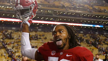 BATON ROUGE, LA - NOVEMBER 05: Tim Williams #56 of the Alabama Crimson Tide reacts after their 10-0 win over the LSU Tigers at Tiger Stadium on November 5, 2016 in Baton Rouge, Louisiana. (Photo by Kevin C. Cox/Getty Images)