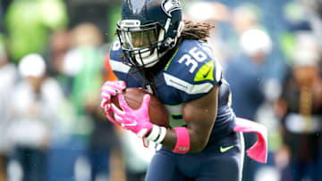 SEATTLE, WA - OCTOBER 16: Running back Alex Collins