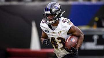 Ravens, Justice Hill (Photo by Scott Taetsch/Getty Images)