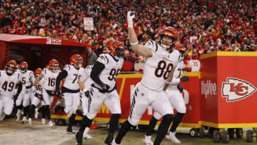 Hayden Hurst #88 of the Cincinnati Bengals. (Photo by David Eulitt/Getty Images)