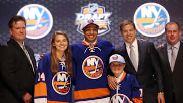 Jun 27, 2014; Philadelphia, PA, USA; Joshua Ho-Sang poses for a photo after being selected as the number twenty-eight overall pick to the New York Islanders in the first round of the 2014 NHL Draft at Wells Fargo Center. Mandatory Credit: Bill Streicher-USA TODAY Sports