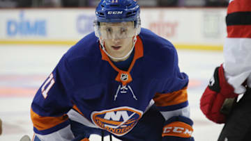 NEW YORK, NEW YORK - SEPTEMBER 20: Tanner Fritz #11 of the New York Islanders skates against the New Jersey Devils during a preseason game at the Barclays Center on September 20, 2018 in the Brooklyn borough of New York City. (Photo by Bruce Bennett/Getty Images)