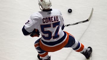 NEWARK, NJ - DECEMBER 23: Blake Comeau #57 of the New York Islanders warms up before playing against the New Jersey Devils at the Prudential Center on December 23, 2010 in Newark, New Jersey. (Photo by Jim McIsaac/Getty Images)