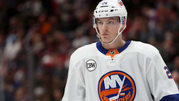 DENVER, COLORADO - DECEMBER 17: Scott Mayfield #24 of the New York Islanders plays the Colorado Avalanche at the Pepsi Center on December 17, 2018 in Denver, Colorado. (Photo by Matthew Stockman/Getty Images)