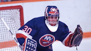 TORONTO, ON - FEBRUARY 11: Kelly Hrudey #30 of the New York Islanders skates against the Toronto Maple Leafs during NHL game action on February 11, 1988 at Maple Leaf Gardens in Toronto, Ontario, Canada. (Photo by Graig Abel/Getty Images)
