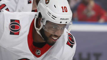 SUNRISE, FL - MARCH 3: Anthony Duclair #10 of the Ottawa Senators prepares for a face-off against the Florida Panthers at the BB&T Center on March 3, 2019 in Sunrise, Florida. The Senators defeated the Panthers 3-2. (Photo by Joel Auerbach/Getty Images)