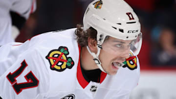 GLENDALE, ARIZONA - MARCH 26: Dylan Strome #17 of the Chicago Blackhawks during the first period of the NHL game against the Arizona Coyotes at Gila River Arena on March 26, 2019 in Glendale, Arizona. (Photo by Christian Petersen/Getty Images)
