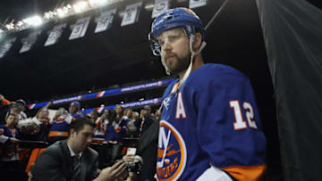 NEW YORK, NEW YORK - APRIL 28: Josh Bailey #12 of the New York Islanders heads out for warm-ups prior to the game against the Carolina Hurricanes in Game Two of the Eastern Conference Second Round during the 2019 NHL Stanley Cup Playoffs at the Barclays Center on April 28, 2019 in the Brooklyn borough of New York City. (Photo by Bruce Bennett/Getty Images)