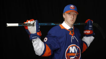 Simon Holmstrom poses for a portrait after being selected twenty-third overall by the New York Islanders during the first round of the 2019 NHL Draft at Rogers Arena on June 21, 2019 in Vancouver, Canada. (Photo by Kevin Light/Getty Images)