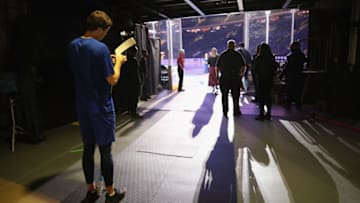 NEW YORK, NEW YORK - SEPTEMBER 24: Noah Dobson #45 of the New York Islanders prepares for the game against the New York Rangers at Madison Square Garden on September 24, 2019 in New York City. (Photo by Bruce Bennett/Getty Images)