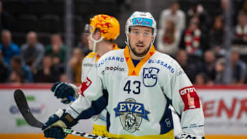 LAUSANNE, SWITZERLAND - OCTOBER 22: #43 Jan Kovar of EV Zug looks on during the Swiss National League game between Lausanne HC and EV Zug at Vaudoise Arena on October 22, 2019 in Lausanne, Switzerland. (Photo by RvS.Media/Monika Majer/Getty Images)
