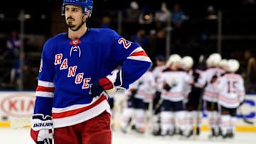 NEW YORK, NEW YORK - OCTOBER 12: Chris Kreider #20 of the New York Rangers skates off the ice following a 4-1 loss to the Edmonton Oilers at Madison Square Garden on October 12, 2019 in New York City. (Photo by Emilee Chinn/Getty Images)