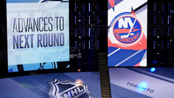 TORONTO, ONTARIO - AUGUST 07: The scoreboard displays that the New York Islanders win over the Florida Panthers period in Game Four of the Eastern Conference Qualification Round prior to the 2020 NHL Stanley Cup Playoffs at Scotiabank Arena on August 07, 2020 in Toronto, Ontario. (Photo by Andre Ringuette/Freestyle Photo/Getty Images)
