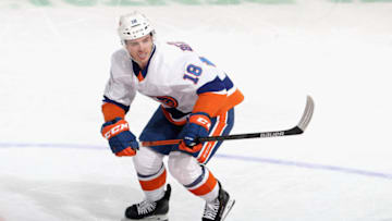 NEWARK, NEW JERSEY - MARCH 14: Anthony Beauvillier #18 of the New York Islanders skates against the New Jersey Devils at the Prudential Center on March 14, 2021 in Newark, New Jersey. (Photo by Bruce Bennett/Getty Images)