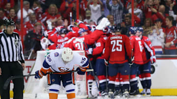WASHINGTON, DC - APRIL 27: Johnny Boychuk #55 of the New York Islanders reacts at the end of a 2-1 loss to the Washington Capitals in Game Seven of the Eastern Conference Quarterfinals during the 2015 NHL Stanley Cup Playoffs at Verizon Center on April 27, 2015 in Washington, DC. (Photo by Bruce Bennett/Getty Images)