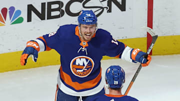 EDMONTON, ALBERTA - SEPTEMBER 11: Anthony Beauvillier #18 of the New York Islanders celebrates his goal against the Tampa Bay Lightning in Game Three of the Eastern Conference Final during the 2020 NHL Stanley Cup Playoffs at Rogers Place on September 11, 2020 in Edmonton, Alberta, Canada. (Photo by Bruce Bennett/Getty Images)