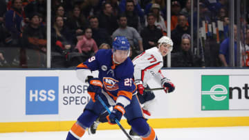UNIONDALE, NEW YORK - MARCH 01: Brock Nelson #29 of the New York Islanders in action against the Washington Capitals during their game at NYCB Live's Nassau Coliseum on March 01, 2019 in Uniondale, New York. (Photo by Al Bello/Getty Images)