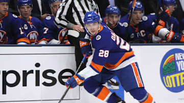 UNIONDALE, NEW YORK - MARCH 09: Michael Dal Colle #28 of the New York Islanders skates against the Philadelphia Flyers at NYCB Live's Nassau Coliseum on March 09, 2019 in Uniondale, New York. The Flyers defeated the Islanders 5-2. (Photo by Bruce Bennett/Getty Images)
