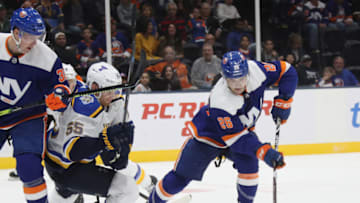 UNIONDALE, NEW YORK - OCTOBER 14: Oliver Wahlstrom #26 of the New York Islanders skates in his first NHL game against the St. Louis Blues at NYCB Live's Nassau Coliseum on October 14, 2019 in Uniondale, New York. (Photo by Bruce Bennett/Getty Images)