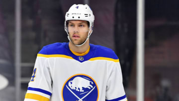 Jan 19, 2021; Philadelphia, Pennsylvania, USA; Buffalo Sabres left wing Taylor Hall (4) during the first period against the Philadelphia Flyers at Wells Fargo Center. Mandatory Credit: Eric Hartline-USA TODAY Sports